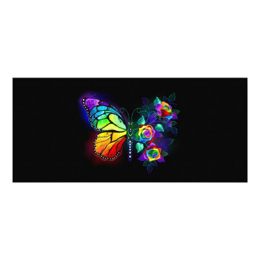 Regenboog bloem vlinder reclamekaart (Voorkant)