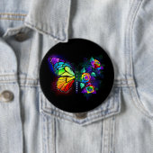 Regenboog bloem vlinder ronde button 4,0 cm (In situ)