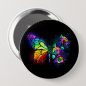 Regenboog bloem vlinder ronde button 4,0 cm (Voorkant /achterkant)