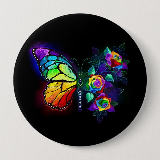 Regenboog bloem vlinder ronde button 4,0 cm (Voorkant)