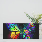 Regenboog bloem vlinder save the date (Staand voorkant)