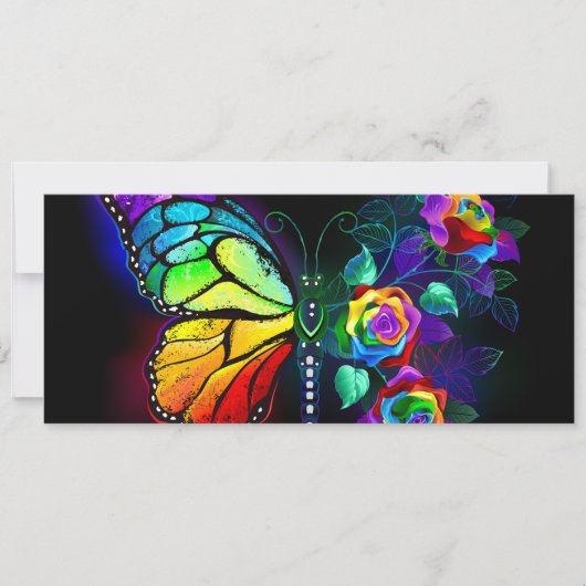 Regenboog bloem vlinder save the date (Voorkant)