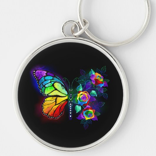 Regenboog bloem vlinder sleutelhanger (Voorkant)