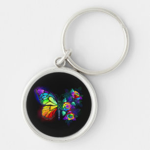 Regenboog bloem vlinder sleutelhanger