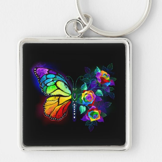 Regenboog bloem vlinder sleutelhanger (Voorkant)