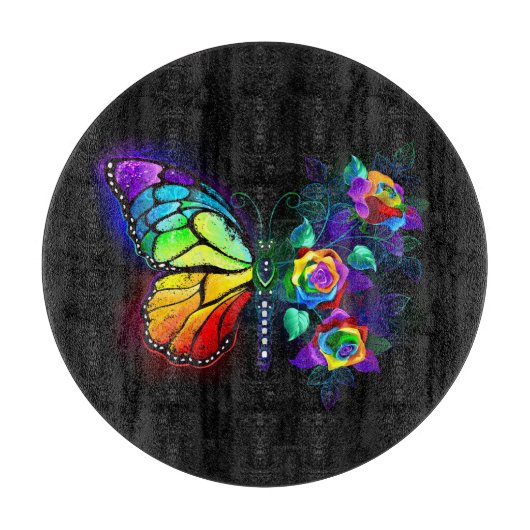 Regenboog bloem vlinder snijplank (Voorkant)