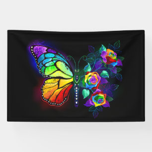 Regenboog bloem vlinder spandoek