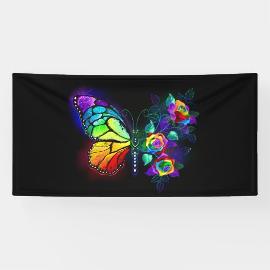Regenboog bloem vlinder spandoek (Horizontaal)