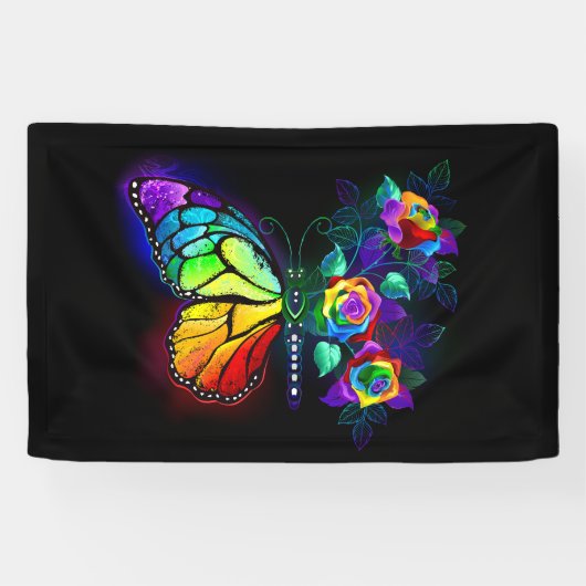 Regenboog bloem vlinder spandoek (Horizontaal)
