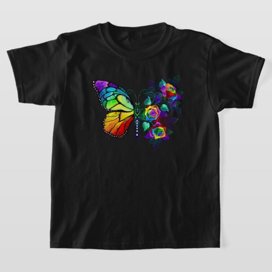 Regenboog bloem vlinder t-shirt (Laagn)