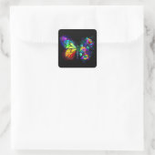 Regenboog bloem vlinder vierkante sticker (Tas)