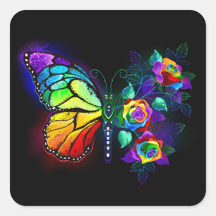 Regenboog bloem vlinder vierkante sticker