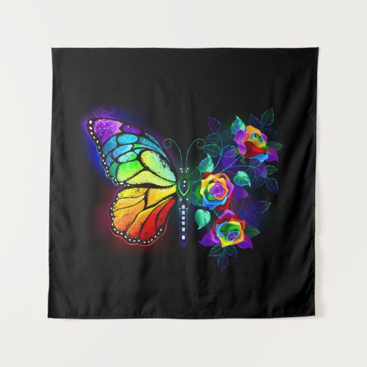 Regenboog bloem vlinder wandkleed (Voorkant)