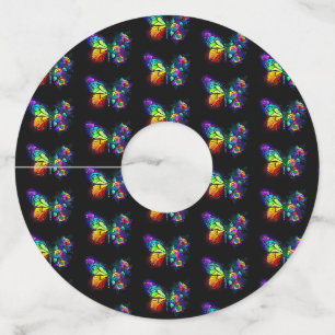 Regenboog bloem vlinder wijnglaslabel
