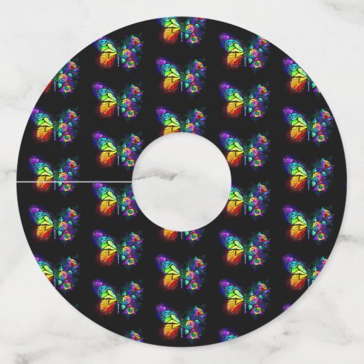 Regenboog bloem vlinder wijnglaslabel (Voorkant)
