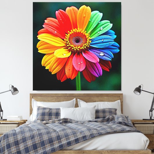 Regenboog Bloemblad Bloem Kunst Canvas Afdruk (Insitu (Slaapkamer))