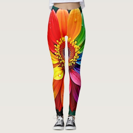 Regenboog Bloemblad Bloem Kunst Leggings (Voorkant)