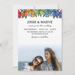 Regenboog Bloemen 2 in 1 Foto Bruiloft Uitnodiging
