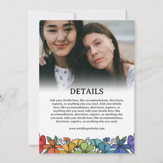 Regenboog Bloemen 2 in 1 Foto Bruiloft Uitnodiging (Achterkant)