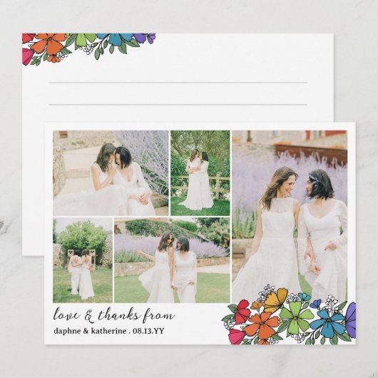 Regenboog Bloemen Bruiloft Foto Collage Dank u Bedankkaart (Voorkant / Achterkant)