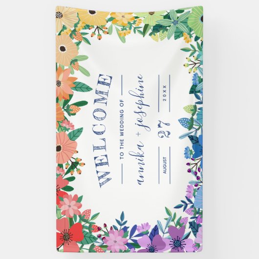 Regenboog Bloemen LGBT Bruiloft Welkom Spandoek (Verticaal)
