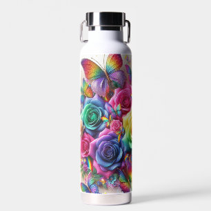 Regenboog Bloemen met Vlinders Waterfles