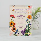 Regenboog Bloemen - Moderne Collage Folie Uitnodiging (Staand Voorkant)