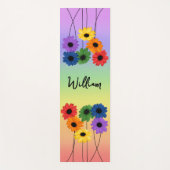 Regenboog Bloemen op lange zwarte steel Yoga Mat (Voorkant)