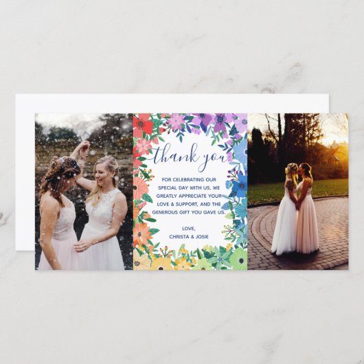 Regenboog Bloemen Trouwfoto's Dank u Bedankkaart (Voorkant / Achterkant)