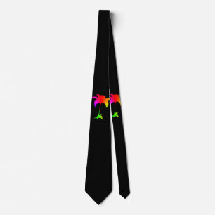 Regenboog Bloemen Zwart Tropische Stropdas
