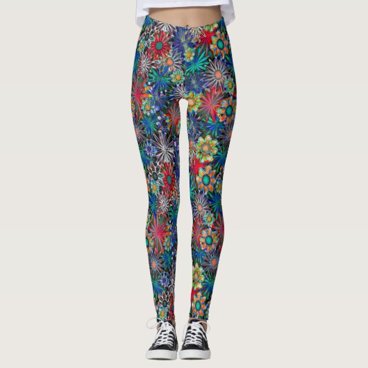 Regenboog Bloemenpatroon Leggings (Voorkant)