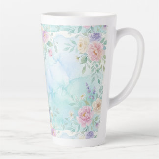 regenboog bloemig pastel waterverf blauw groene ac latte mok