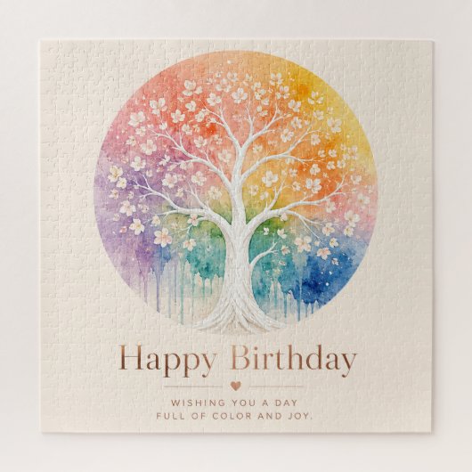 Regenboog Bloesem Boom Verjaardagsvreugde Legpuzzel (Verticaal)