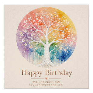 Regenboog Bloesem Boom Verjaardagsvreugde Perfect Poster