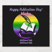 Regenboog boek en Quill Sparkling Wijnetiket (Enkel label)