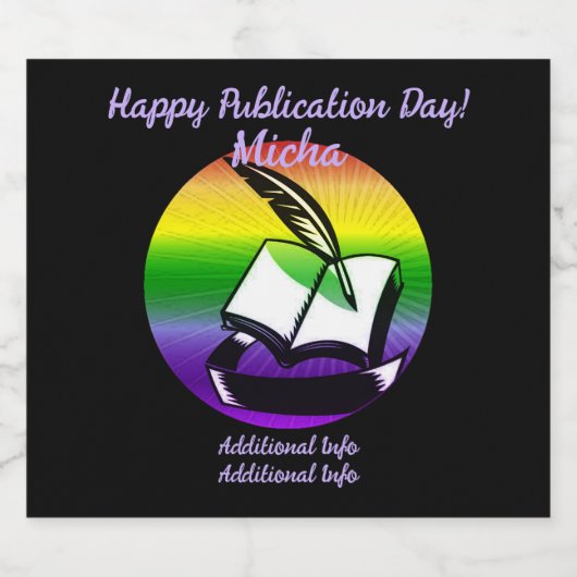 Regenboog boek en Quill Sparkling Wijnetiket (Enkel label)