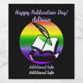 Regenboog boek en Quill Wijn Etiket (Enkel label)