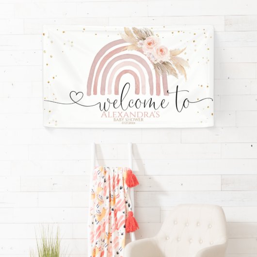 Regenboog Boho Baby shower Meisje Achtergrond Bann Spandoek (Insitu)