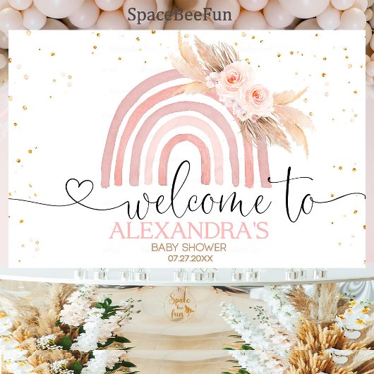 Regenboog Boho Baby shower Meisje Achtergrond Bann Spandoek