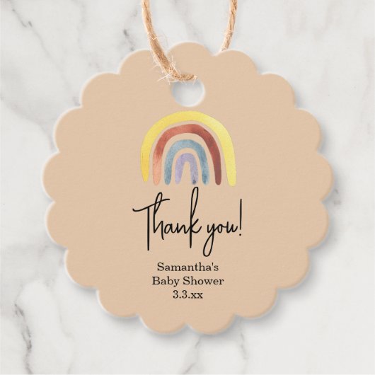 Regenboog boho babyshower bedankjes labels (Voorkant)