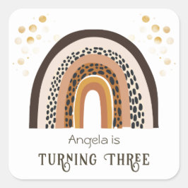 Regenboog Boho Dierenprint 3e Verjaardag Vierkante Sticker