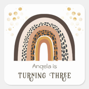 Regenboog Boho Dierenprint 3e Verjaardag Vierkante Sticker