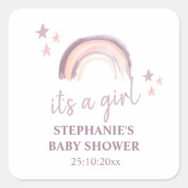 Regenboog Boho Het is een meisje Baby Shower Vierk Vierkante Sticker