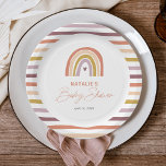 Regenboog Boho Perzik Paarse Baby shower Papieren Bordje<br><div class="desc">Rainbow Boho Peach Paarse Baby showers borden hebben een schattig duo van regenboog in de tinten roze,  blos,  perzik,  mosterd en paarse,  samen met moderne kalligrafie.</div>
