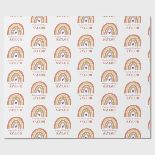 Regenboog Boho Perzik Paarse Verjaardag Verpakking Cadeaupapier (Vlak)