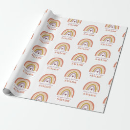 Regenboog Boho Perzik Paarse Verjaardag Verpakking Cadeaupapier