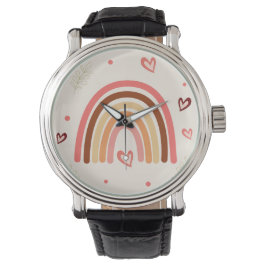 Regenboog Boho Polka Dots en Harten Neutrale Kleur Horloge