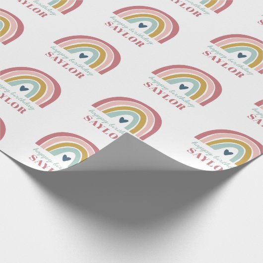 Regenboog Boho Roze Blauw Verjaardag Cadeaupapier (Hoek)