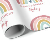 Regenboog Boho Roze Blauw Verjaardag Cadeaupapier (Rol Hoek)