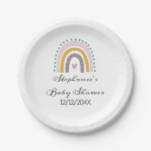 Regenboog, Boho, Roze, Blauwgroen, Harten, Baby sh Papieren Bordje (Voorkant)